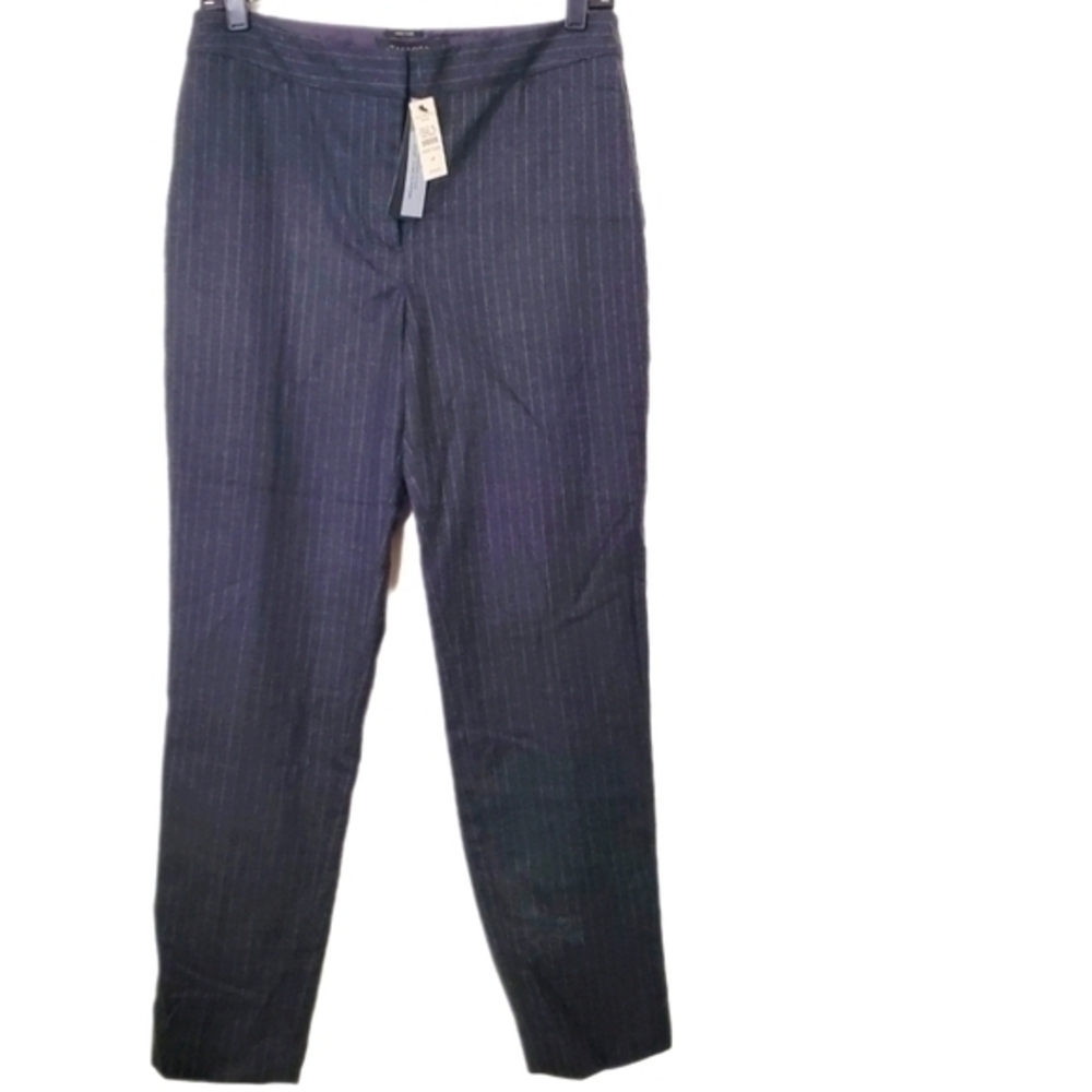 Talbots NWT Heritage Charcoal Gray Pinstripe Wool Blend Straight Leg Pant Petite
